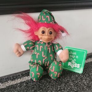 Vintage Russ Troll Doll with Green Candy Cane Outfit